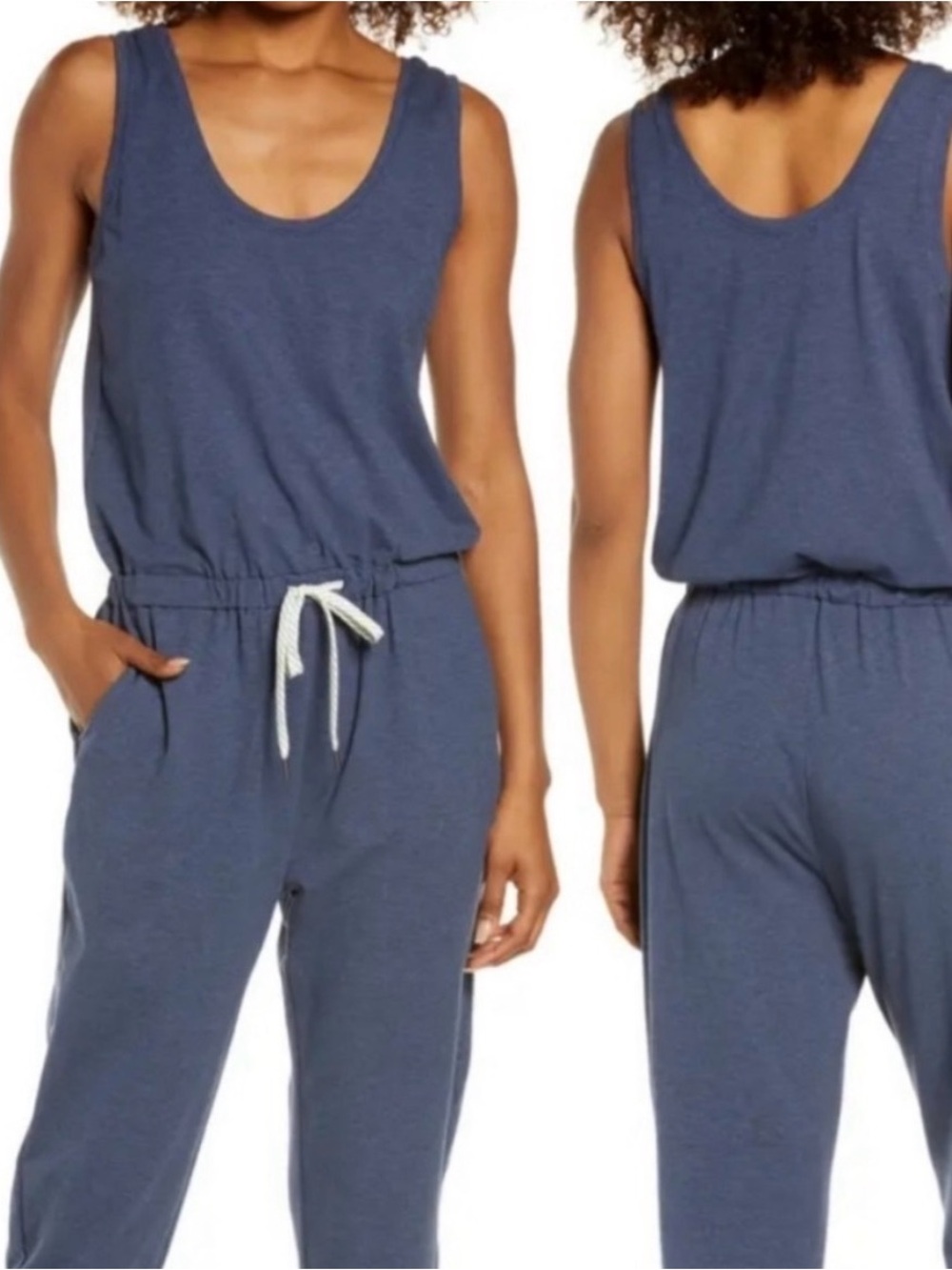 Zella Gwen Sleeveless Knit Jumpsuit in Navy, size L minimalist casual travel